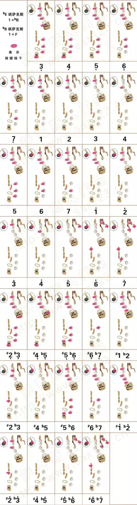 bE薩克斯演奏bB調指法圖 bE薩克斯演奏bB調指法圖
