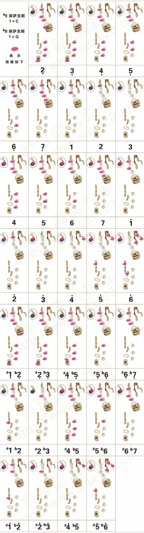 bE薩克斯演奏C調指法圖 bE薩克斯演奏C調指法圖