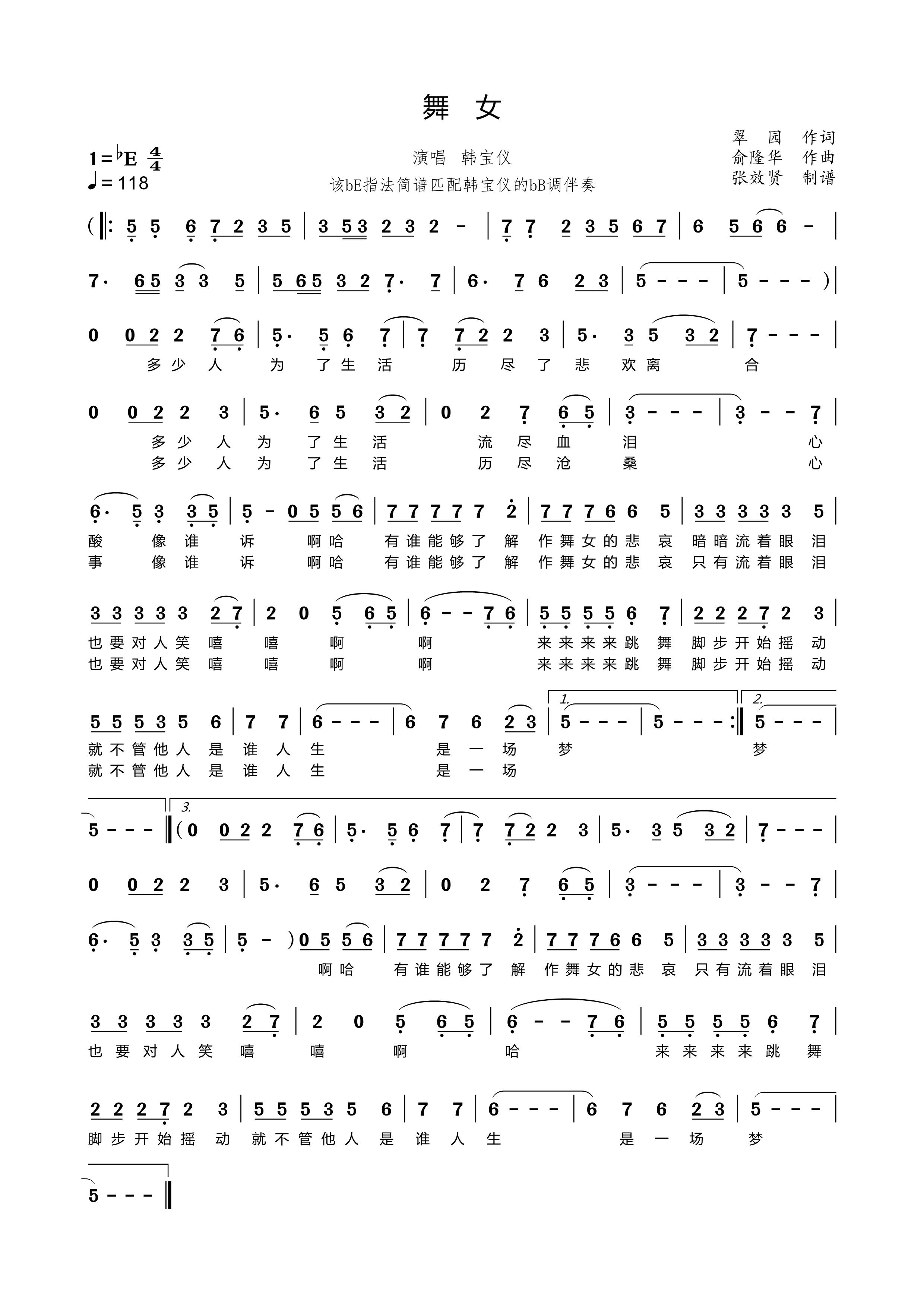 舞女薩克斯簡譜 舞女薩克斯簡譜