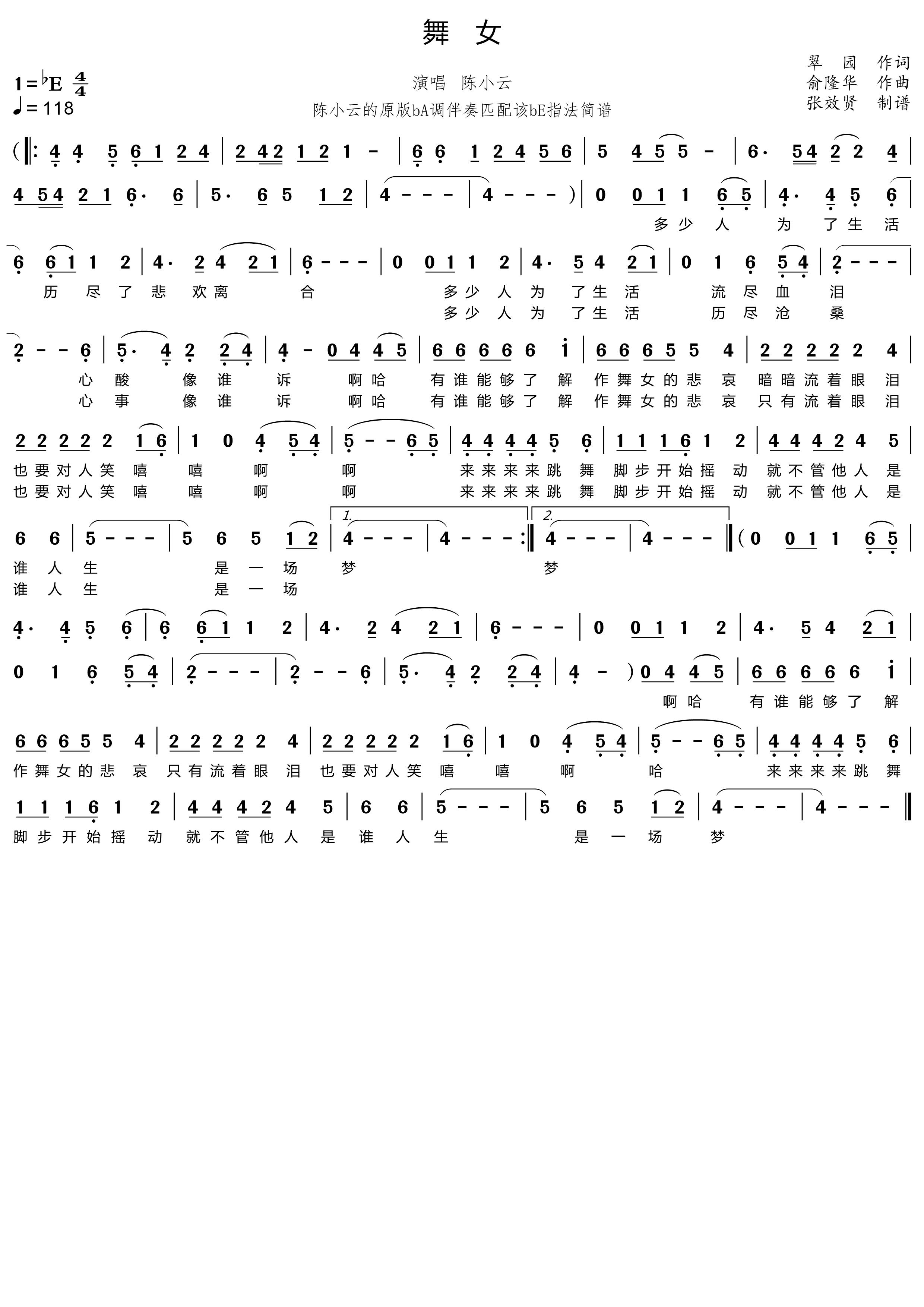 薩克斯舞女簡譜 薩克斯舞女簡譜