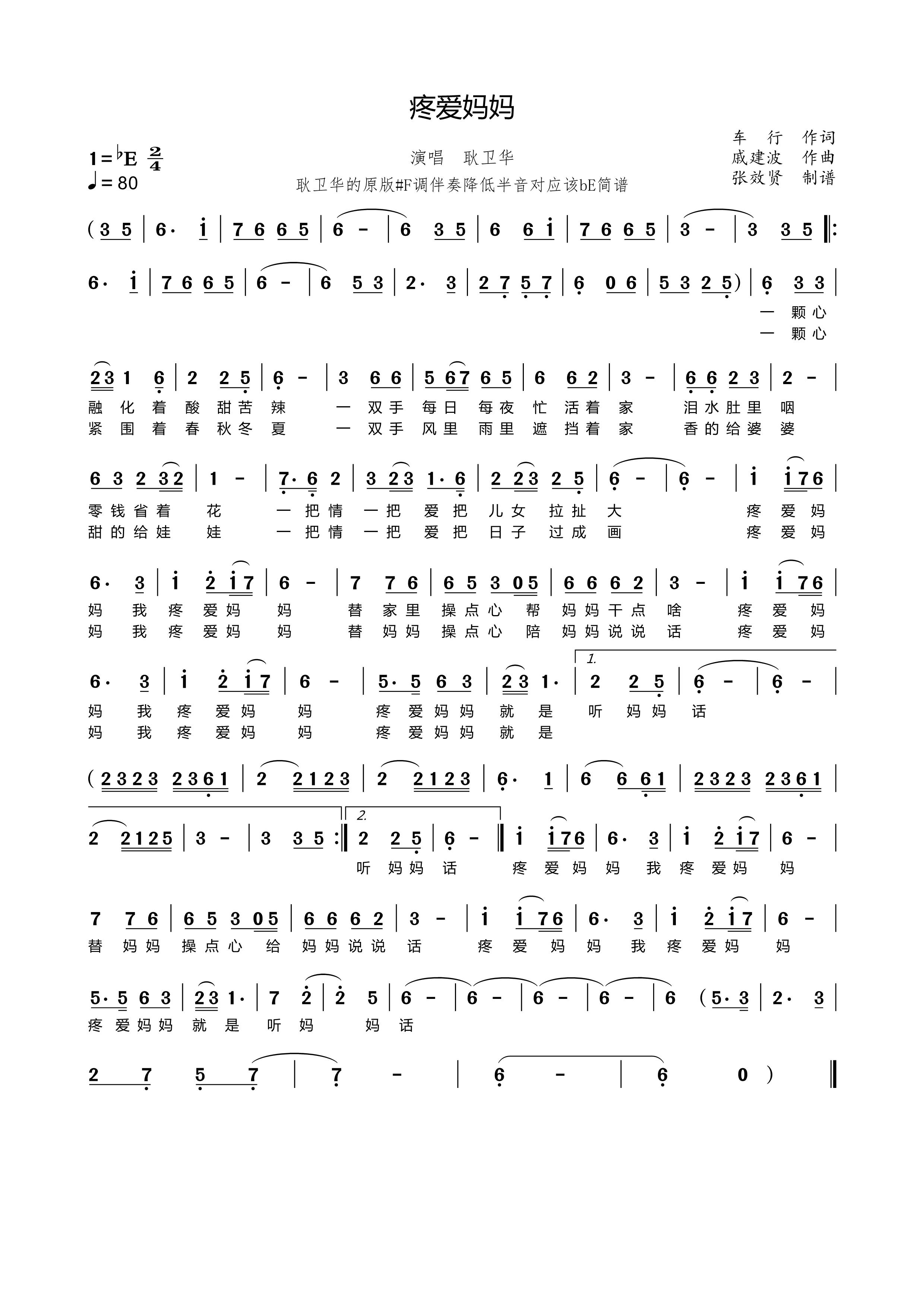 薩克斯 疼愛(ài)媽媽 降E調(diào)簡(jiǎn)譜